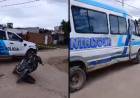 Accidente de tránsito entre una moto y vehículo de transporte escolar