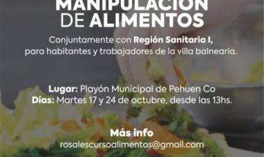 El Municipio de Coronel Rosales dictará cursos gratuitos de manipulación de alimentos en Pehuen Co