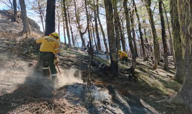 Brigadistas forestales de la Armada Argentina combaten los incendios en El Bolsón