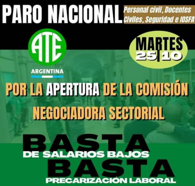 Paro de ATE para el día de hoy martes