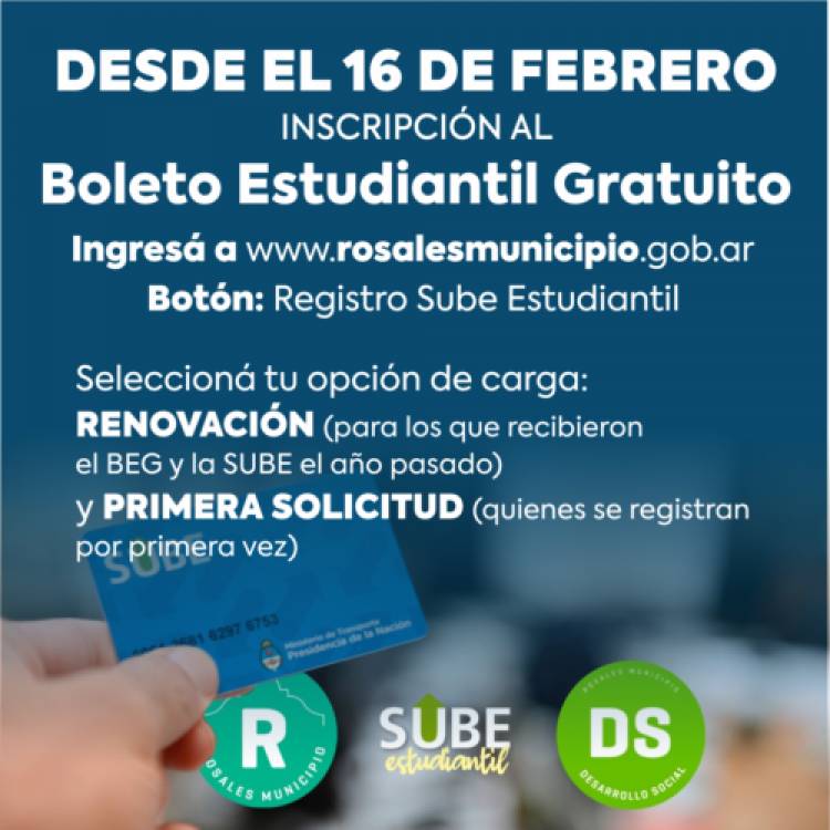 Este jueves el Municipio abre la inscripción para beneficiarios del Boleto Estudiantil Gratuito 2023