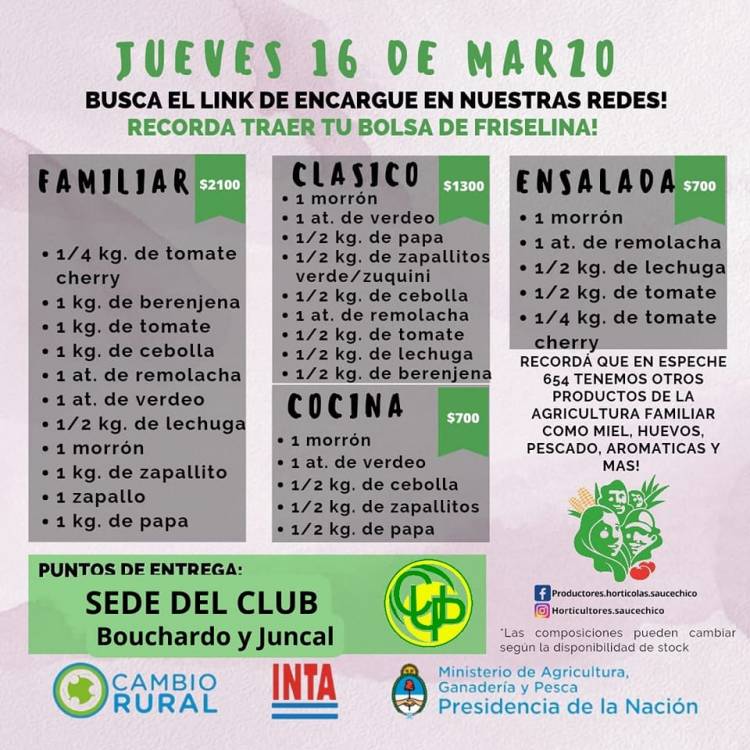 El INTA regresa con los bolsones de hortalizas frescas a Pehuen Co