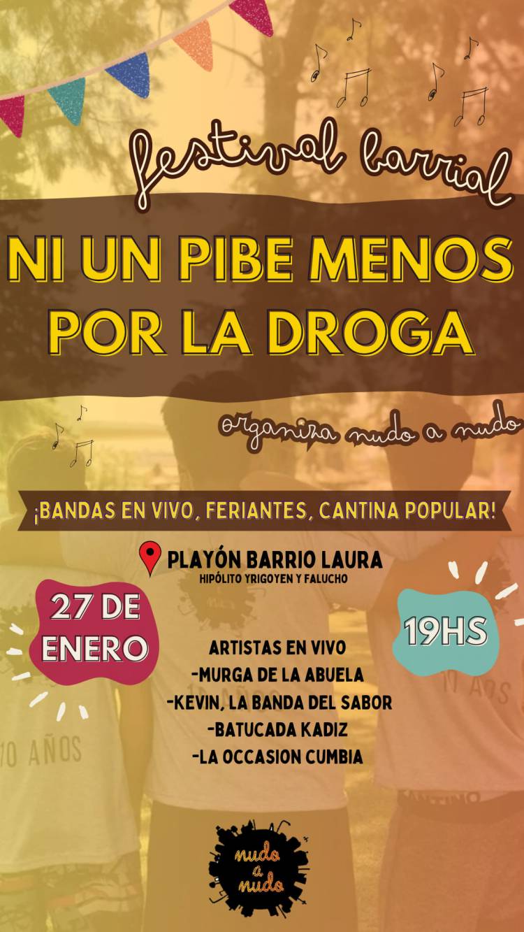Este sábado se realizará el festival “Ni un pibe menos por la droga“