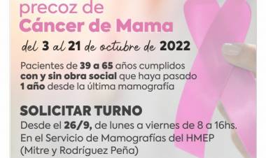 Desde el 3 de octubre se realizará la 12° “Campaña de detección precoz de Cáncer de Mama”  