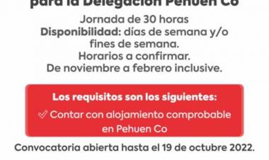 El Municipio de Coronel Rosales llama a cubrir vacantes para Servicios en Pehuen Co
