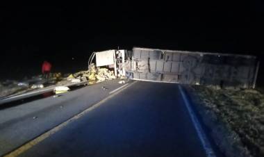 Un camión volcó en ruta 3 y perdió su carga