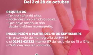 Desde el 2 de octubre se realizará la 13° “Campaña de detección precoz de Cáncer de Mama”