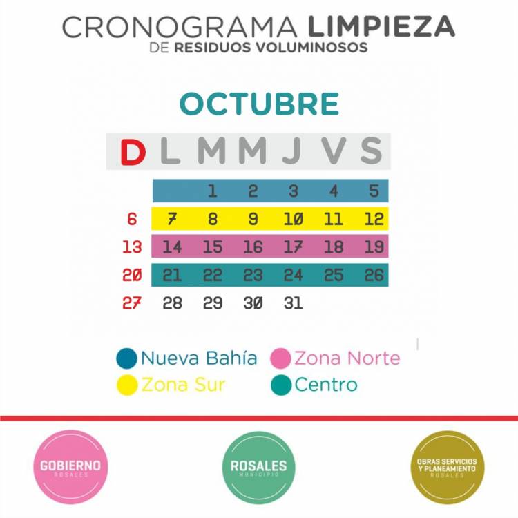Cronograma de recolección de voluminosos para el mes de octubre