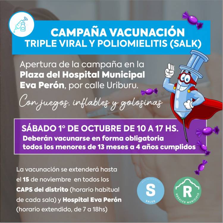 El Municipio lanzará campaña de vacunación con actividades en la plaza del Hospital Municipal Eva Perón