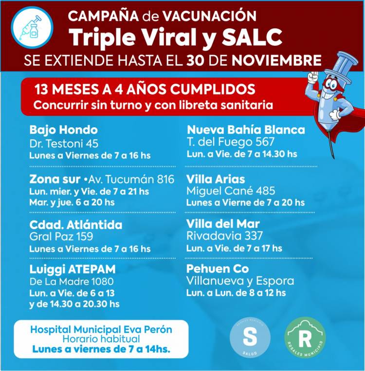 La campaña de vacunación de triple viral y contra Poliomielitis continuará hasta el 30 de noviembre de 2022