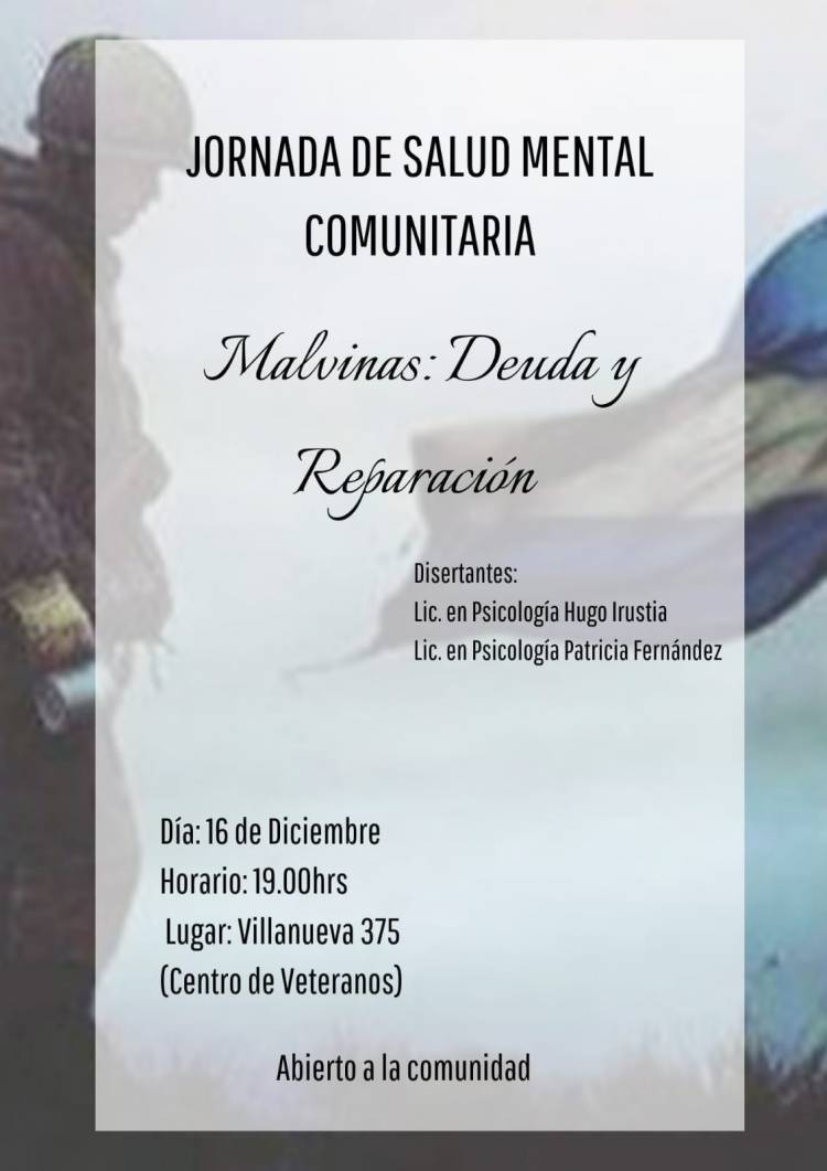 Se realizará una jornada de salud mental comunitaria en el Centro de Veteranos de Malvinas