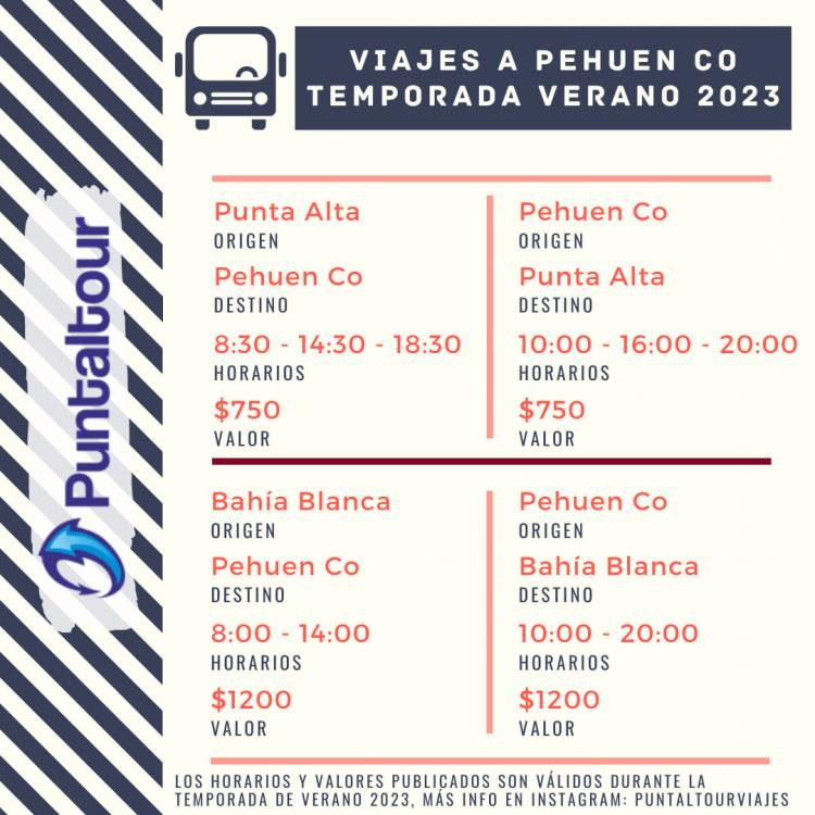Estos son los valores del servicio de transporte que une Punta Alta con Pehuen Co