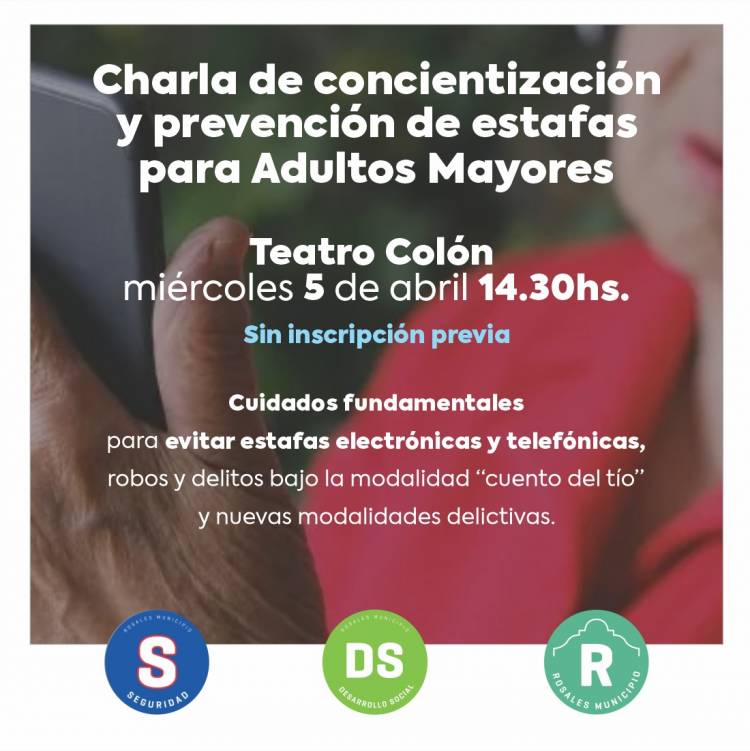 El Municipio de Coronel Rosales invita a los adultos mayores a charla de prevención sobre cybercrimen y estafas 
