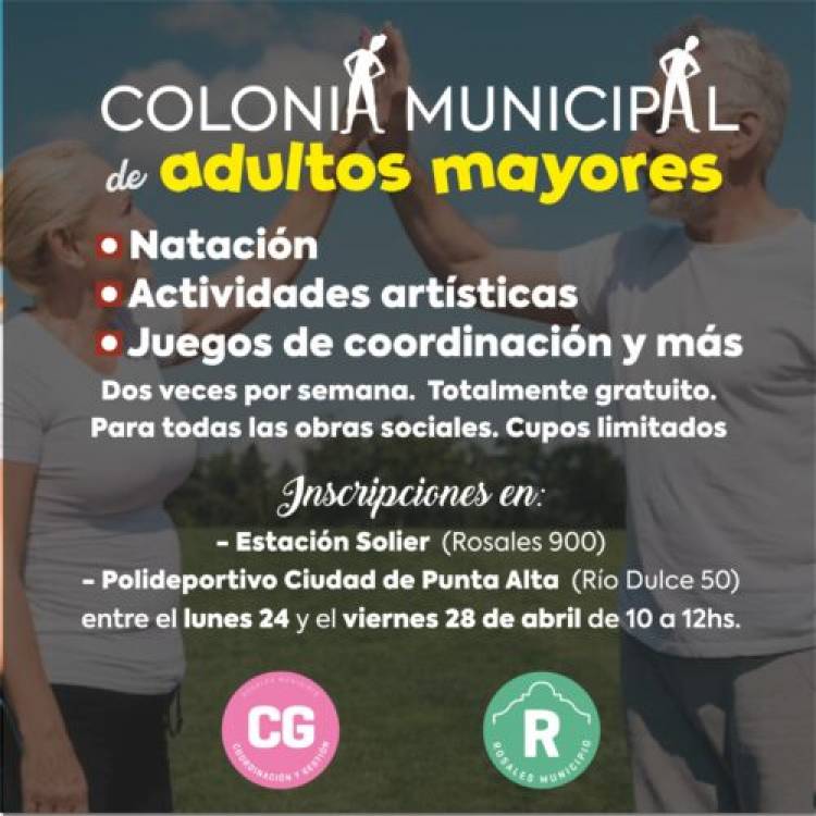 El Municipio  de Coronel Rosales abre inscripciones para la “Colonia municipal de adultos mayores”