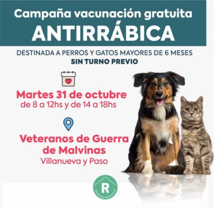 El martes 31 de octubre de 2023 se llevará a cabo una nueva campaña de vacunación antirrábica  