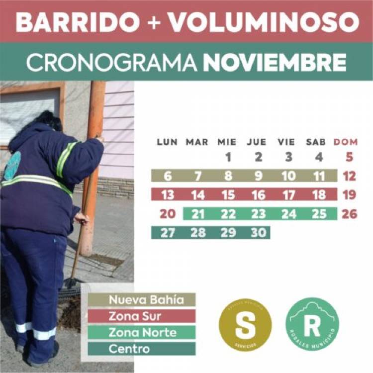El lunes 6 inicia el cronograma de barrido y voluminosos del mes de noviembre 2023