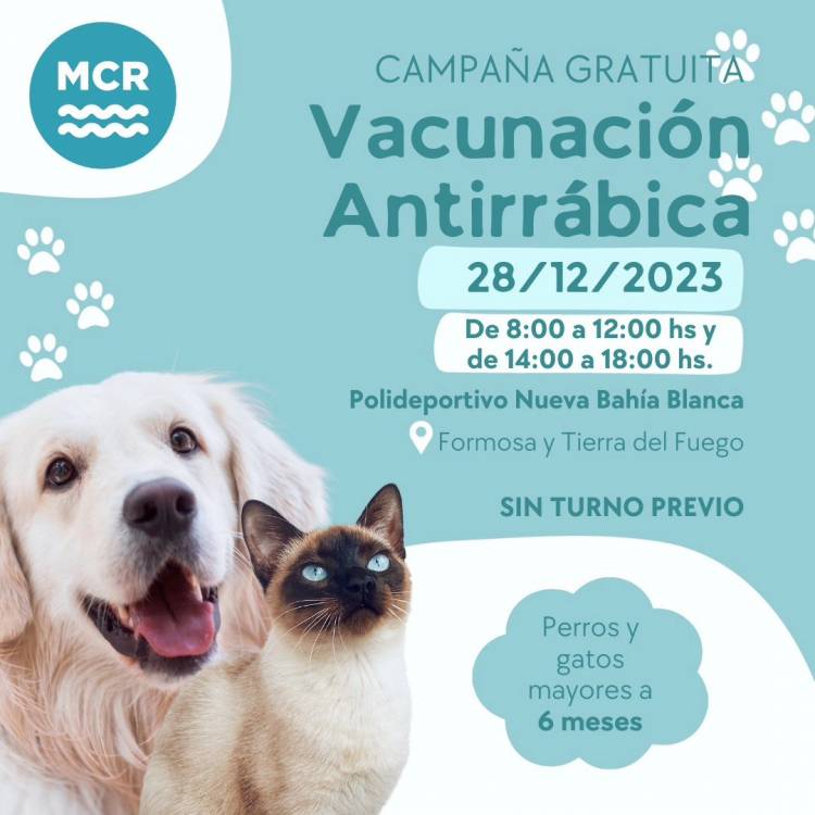 El próximo 28 de diciembre de 2023 se realizará la campaña de vacunación antirrábica