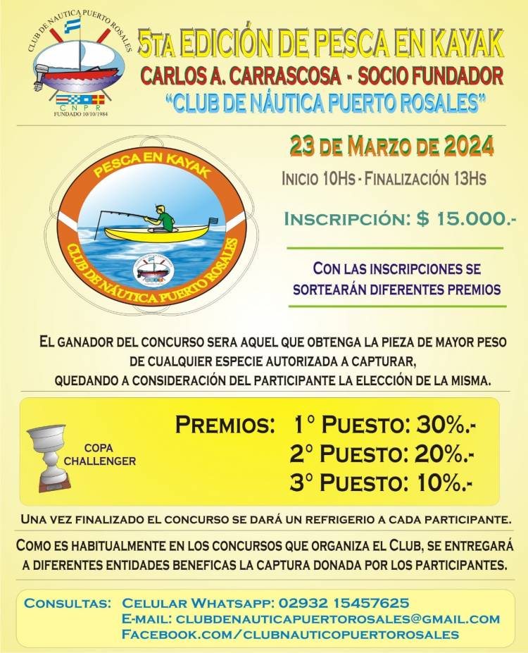 Este fin de semana llega la 5ta edición del concurso de pesca en Kayak