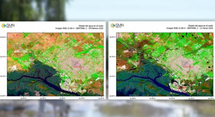 Antes y después: imágenes satelitales muestran el impacto de la inundación en Bahía Blanca