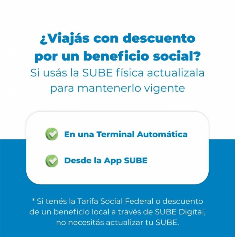 Actualizá tu SUBE y mantené tus descuentos en Coronel Rosales