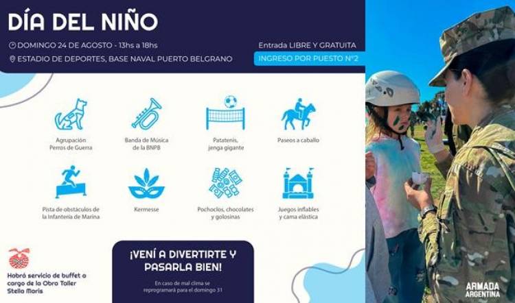 La Armada Argentina prepara el tradicional festejo del Día del Niño en Puerto Belgrano