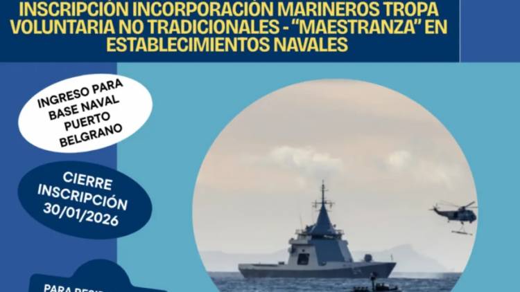 Armada: se abrió la inscripción para Marineros Tropa Voluntaria No Tradicionales–Maestranza