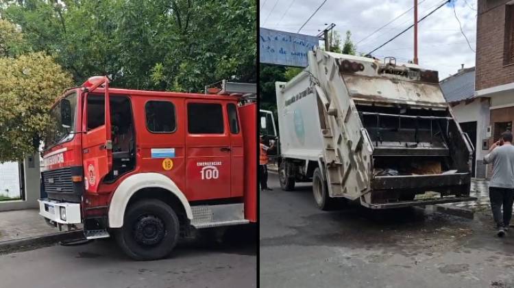 Debido a una caja con cenizas de un asado, se prendió fuego el compactador de un camión municipal