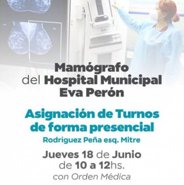 Hospital Municipal Eva Perón: asignarán turnos presenciales para mamografías