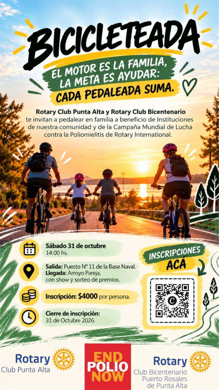 Se realizará una Bicicleteada rotaria a beneficio